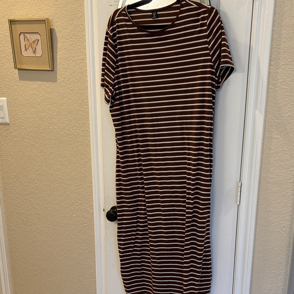 SHEIN Brown and White Striped Midi Dress